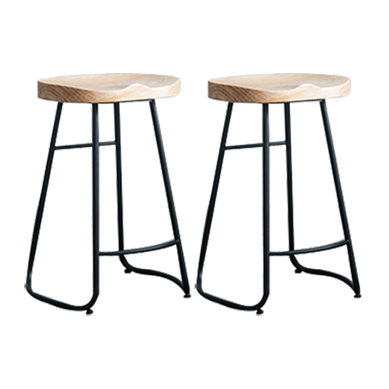 Industrial Counter Bar Stool Natural Solid Wood and Metal Saddle Seat Counter Chair