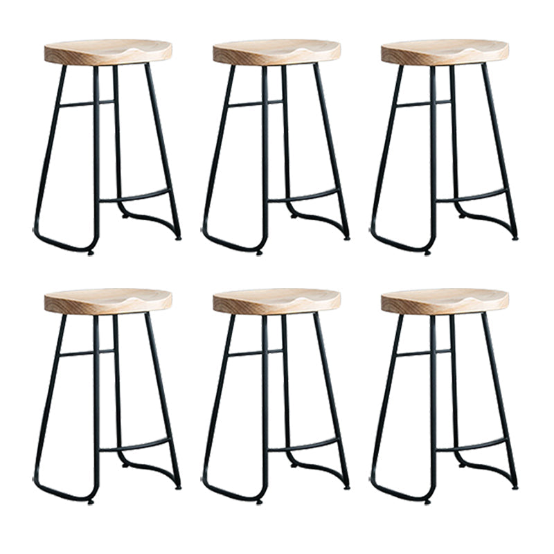 Industrial Counter Bar Stool Natural Solid Wood and Metal Saddle Seat Counter Chair