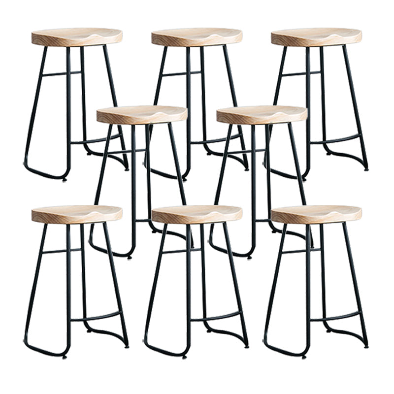 Industrial Counter Bar Stool Natural Solid Wood and Metal Saddle Seat Counter Chair
