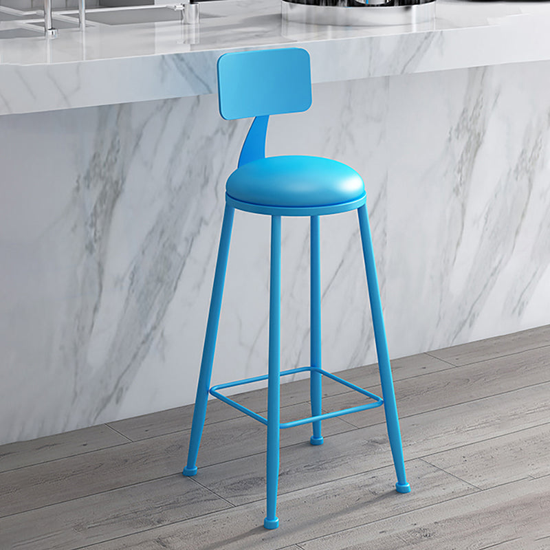 Nordic Armless Backrest Counter Stool Iron Couture Bar Stool with Cushion and Pedal Blue 1 Piece Bar Stool(30"H) Clearhalo 'Bar Furniture' 'Bar Stools' 'bar_stools' 'furn' 'furn_bar_stools' 'Furniture' 'Kitchen & Dining Furniture' 6152131