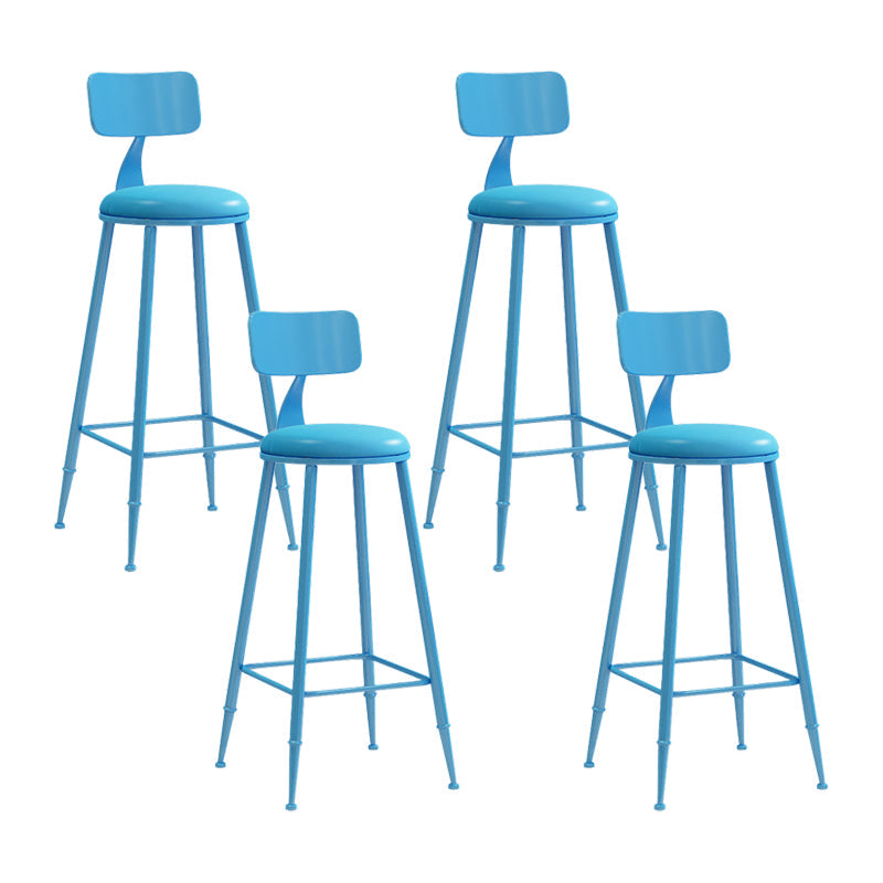 Nordic Armless Backrest Counter Stool Iron Couture Bar Stool with Cushion and Pedal Blue 4 Piece Set Bar Stool(30"H) Clearhalo 'Bar Furniture' 'Bar Stools' 'bar_stools' 'furn' 'furn_bar_stools' 'Furniture' 'Kitchen & Dining Furniture' 6152134