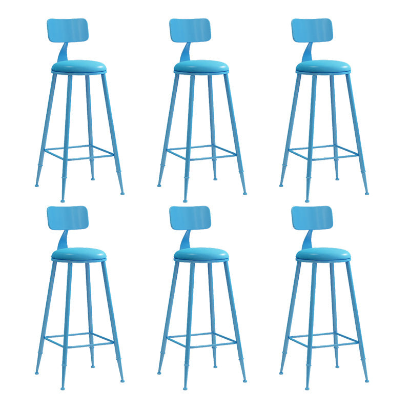 Nordic Armless Backrest Counter Stool Iron Couture Bar Stool with Cushion and Pedal Blue 6 Piece Set Bar Stool(30"H) Clearhalo 'Bar Furniture' 'Bar Stools' 'bar_stools' 'furn' 'furn_bar_stools' 'Furniture' 'Kitchen & Dining Furniture' 6152136