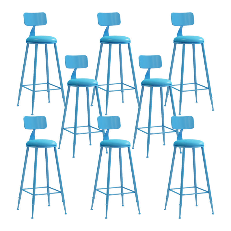 Nordic Armless Backrest Counter Stool Iron Couture Bar Stool with Cushion and Pedal Blue 8 Piece Set Bar Stool(30"H) Clearhalo 'Bar Furniture' 'Bar Stools' 'bar_stools' 'furn' 'furn_bar_stools' 'Furniture' 'Kitchen & Dining Furniture' 6152138