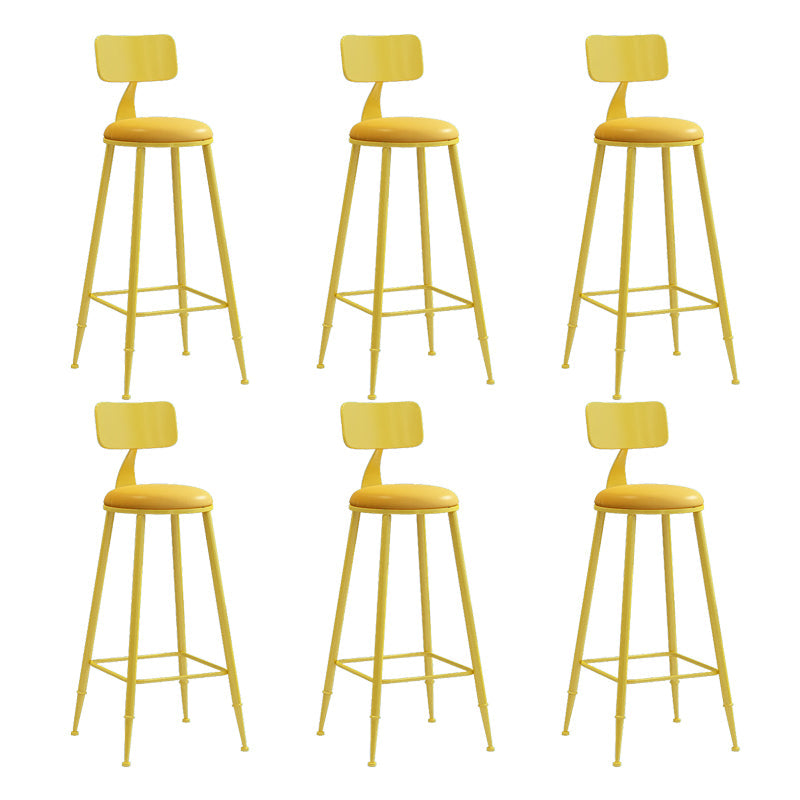 Nordic Armless Backrest Counter Stool Iron Couture Bar Stool with Cushion and Pedal Yellow 6 Piece Set Bar Stool(30"H) Clearhalo 'Bar Furniture' 'Bar Stools' 'bar_stools' 'furn' 'furn_bar_stools' 'Furniture' 'Kitchen & Dining Furniture' 6152146