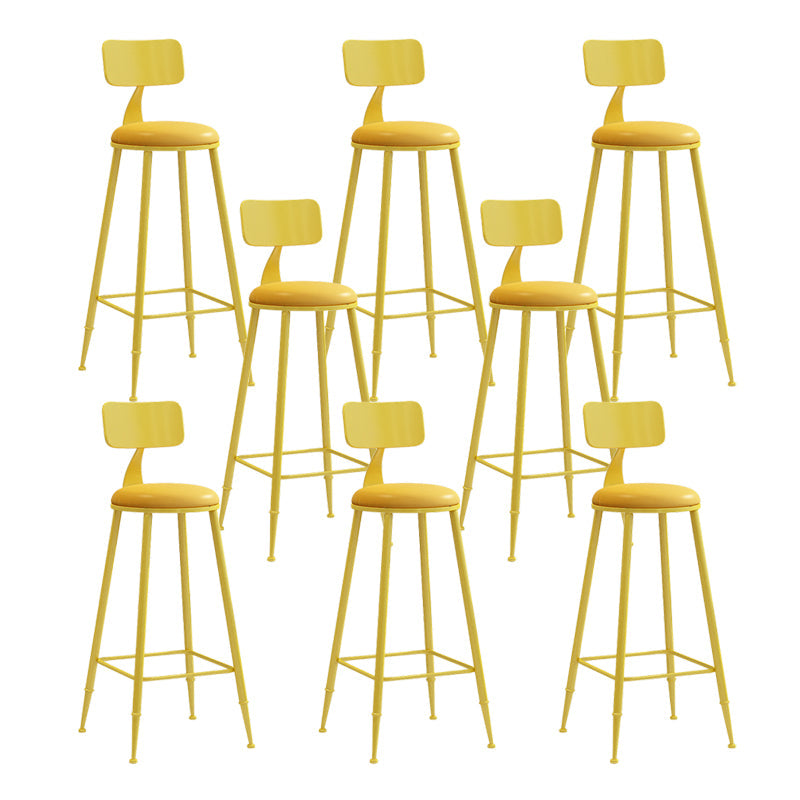 Nordic Armless Backrest Counter Stool Iron Couture Bar Stool with Cushion and Pedal Yellow 8 Piece Set Bar Stool(30"H) Clearhalo 'Bar Furniture' 'Bar Stools' 'bar_stools' 'furn' 'furn_bar_stools' 'Furniture' 'Kitchen & Dining Furniture' 6152149