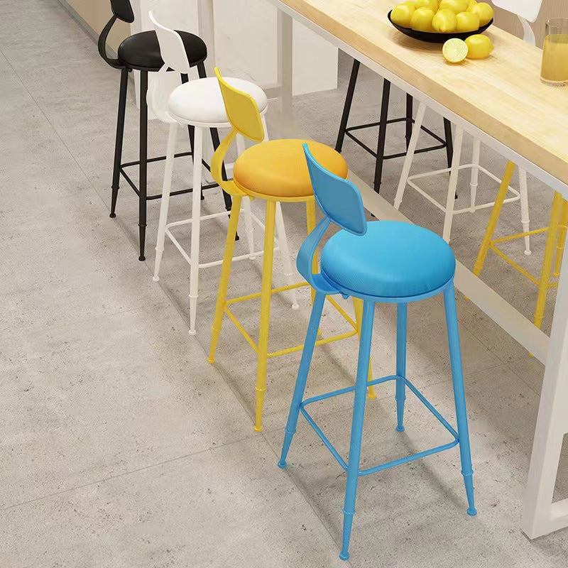 Nordic Armless Backrest Counter Stool Iron Couture Bar Stool with Cushion and Pedal Clearhalo 'Bar Furniture' 'Bar Stools' 'bar_stools' 'furn' 'furn_bar_stools' 'Furniture' 'Kitchen & Dining Furniture' 6152157