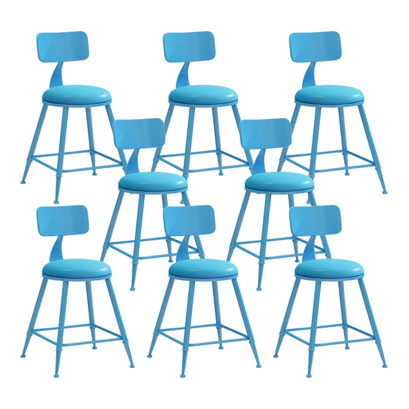 Nordic Armless Backrest Counter Stool Iron Couture Bar Stool with Cushion and Pedal Blue 8 Piece Set Short Stool(18"H) Clearhalo 'Bar Furniture' 'Bar Stools' 'bar_stools' 'furn' 'furn_bar_stools' 'Furniture' 'Kitchen & Dining Furniture' 6152158
