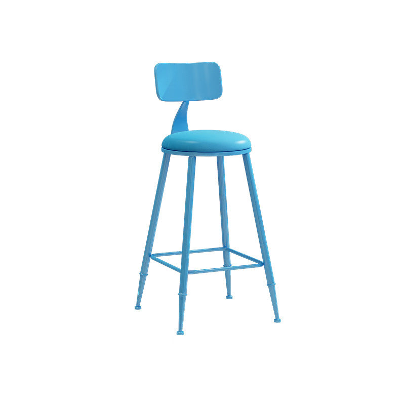 Nordic Armless Backrest Counter Stool Iron Couture Bar Stool with Cushion and Pedal Blue 1 Piece Counter Stool(26"H) Clearhalo 'Bar Furniture' 'Bar Stools' 'bar_stools' 'furn' 'furn_bar_stools' 'Furniture' 'Kitchen & Dining Furniture' 6152160