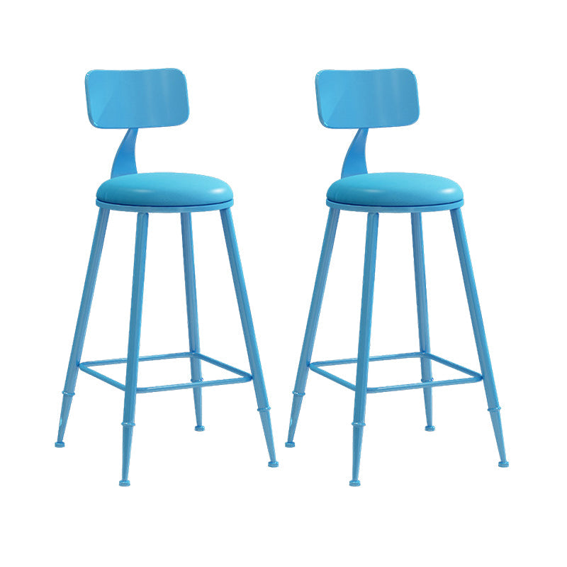 Nordic Armless Backrest Counter Stool Iron Couture Bar Stool with Cushion and Pedal Blue 2 Piece Set Counter Stool(26"H) Clearhalo 'Bar Furniture' 'Bar Stools' 'bar_stools' 'furn' 'furn_bar_stools' 'Furniture' 'Kitchen & Dining Furniture' 6152161