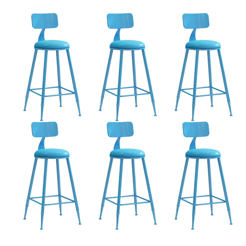 Nordic Armless Backrest Counter Stool Iron Couture Bar Stool with Cushion and Pedal Blue 6 Piece Set Counter Stool(26"H) Clearhalo 'Bar Furniture' 'Bar Stools' 'bar_stools' 'furn' 'furn_bar_stools' 'Furniture' 'Kitchen & Dining Furniture' 6152163