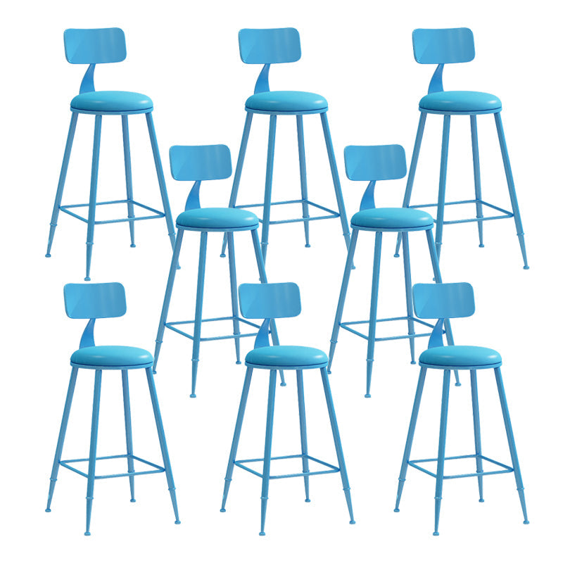 Nordic Armless Backrest Counter Stool Iron Couture Bar Stool with Cushion and Pedal Blue 8 Piece Set Counter Stool(26"H) Clearhalo 'Bar Furniture' 'Bar Stools' 'bar_stools' 'furn' 'furn_bar_stools' 'Furniture' 'Kitchen & Dining Furniture' 6152164