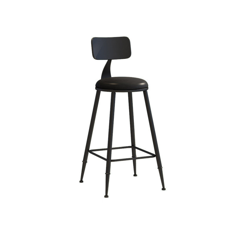 Nordic Armless Backrest Counter Stool Iron Couture Bar Stool with Cushion and Pedal Black 1 Piece Counter Stool(26"H) Clearhalo 'Bar Furniture' 'Bar Stools' 'bar_stools' 'furn' 'furn_bar_stools' 'Furniture' 'Kitchen & Dining Furniture' 6152170