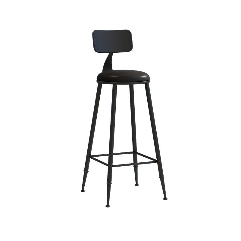 Nordic Armless Backrest Counter Stool Iron Couture Bar Stool with Cushion and Pedal Black 1 Piece Bar Stool(30"H) Clearhalo 'Bar Furniture' 'Bar Stools' 'bar_stools' 'furn' 'furn_bar_stools' 'Furniture' 'Kitchen & Dining Furniture' 6152175