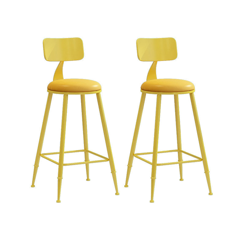 Nordic Armless Backrest Counter Stool Iron Couture Bar Stool with Cushion and Pedal Yellow 2 Piece Set Counter Stool(26"H) Clearhalo 'Bar Furniture' 'Bar Stools' 'bar_stools' 'furn' 'furn_bar_stools' 'Furniture' 'Kitchen & Dining Furniture' 6152186