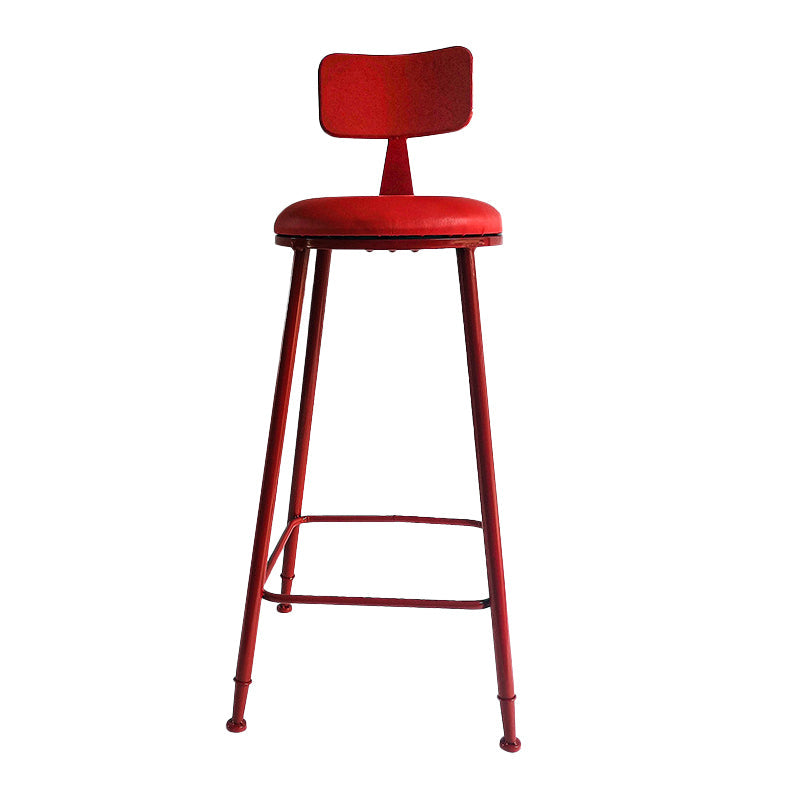Nordic Armless Backrest Counter Stool Iron Couture Bar Stool with Cushion and Pedal Red 1 Piece Clearhalo 'Bar Furniture' 'Bar Stools' 'bar_stools' 'furn' 'furn_bar_stools' 'Furniture' 'Kitchen & Dining Furniture' 6152205
