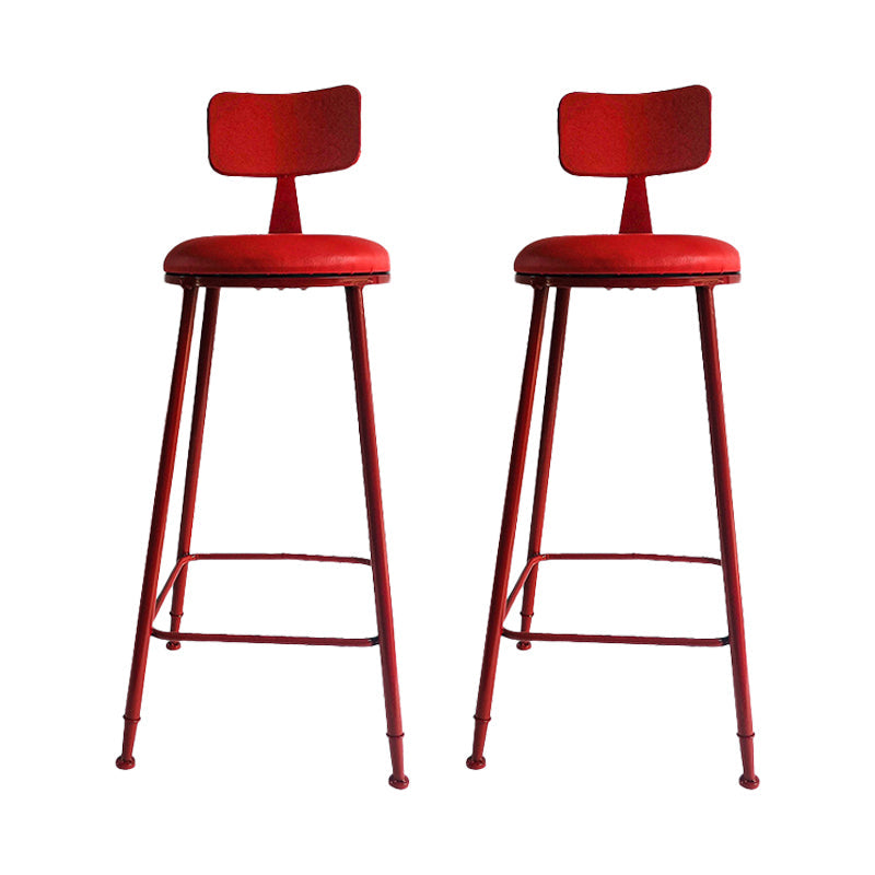Nordic Armless Backrest Counter Stool Iron Couture Bar Stool with Cushion and Pedal Red 2 Piece Set Clearhalo 'Bar Furniture' 'Bar Stools' 'bar_stools' 'furn' 'furn_bar_stools' 'Furniture' 'Kitchen & Dining Furniture' 6152206