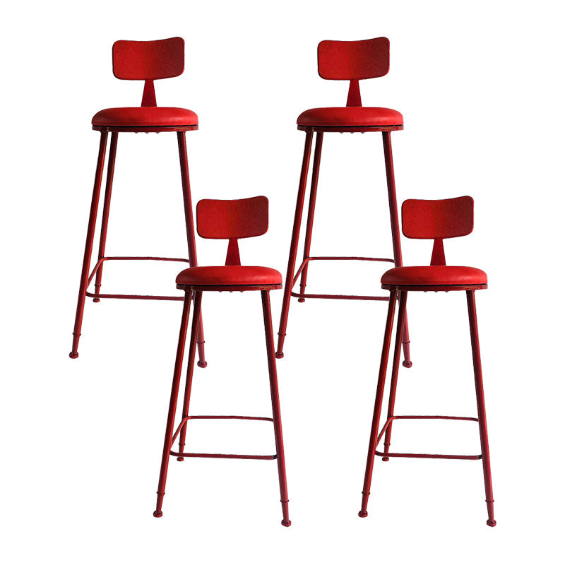 Nordic Armless Backrest Counter Stool Iron Couture Bar Stool with Cushion and Pedal Red 4 Piece Set Clearhalo 'Bar Furniture' 'Bar Stools' 'bar_stools' 'furn' 'furn_bar_stools' 'Furniture' 'Kitchen & Dining Furniture' 6152207