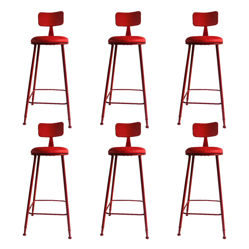 Nordic Armless Backrest Counter Stool Iron Couture Bar Stool with Cushion and Pedal Red 6 Piece Set Clearhalo 'Bar Furniture' 'Bar Stools' 'bar_stools' 'furn' 'furn_bar_stools' 'Furniture' 'Kitchen & Dining Furniture' 6152208