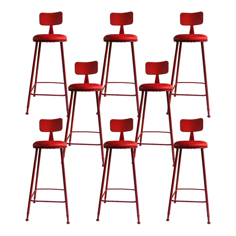 Nordic Armless Backrest Counter Stool Iron Couture Bar Stool with Cushion and Pedal Red 8 Piece Set Clearhalo 'Bar Furniture' 'Bar Stools' 'bar_stools' 'furn' 'furn_bar_stools' 'Furniture' 'Kitchen & Dining Furniture' 6152209