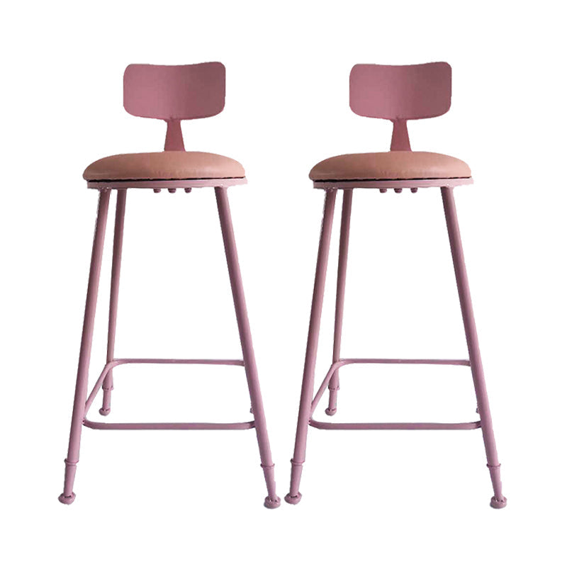 Nordic Armless Backrest Counter Stool Iron Couture Bar Stool with Cushion and Pedal Pink 2 Piece Set Clearhalo 'Bar Furniture' 'Bar Stools' 'bar_stools' 'furn' 'furn_bar_stools' 'Furniture' 'Kitchen & Dining Furniture' 6152211