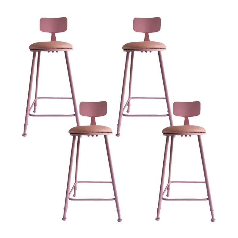 Nordic Armless Backrest Counter Stool Iron Couture Bar Stool with Cushion and Pedal Pink 4 Piece Set Clearhalo 'Bar Furniture' 'Bar Stools' 'bar_stools' 'furn' 'furn_bar_stools' 'Furniture' 'Kitchen & Dining Furniture' 6152212