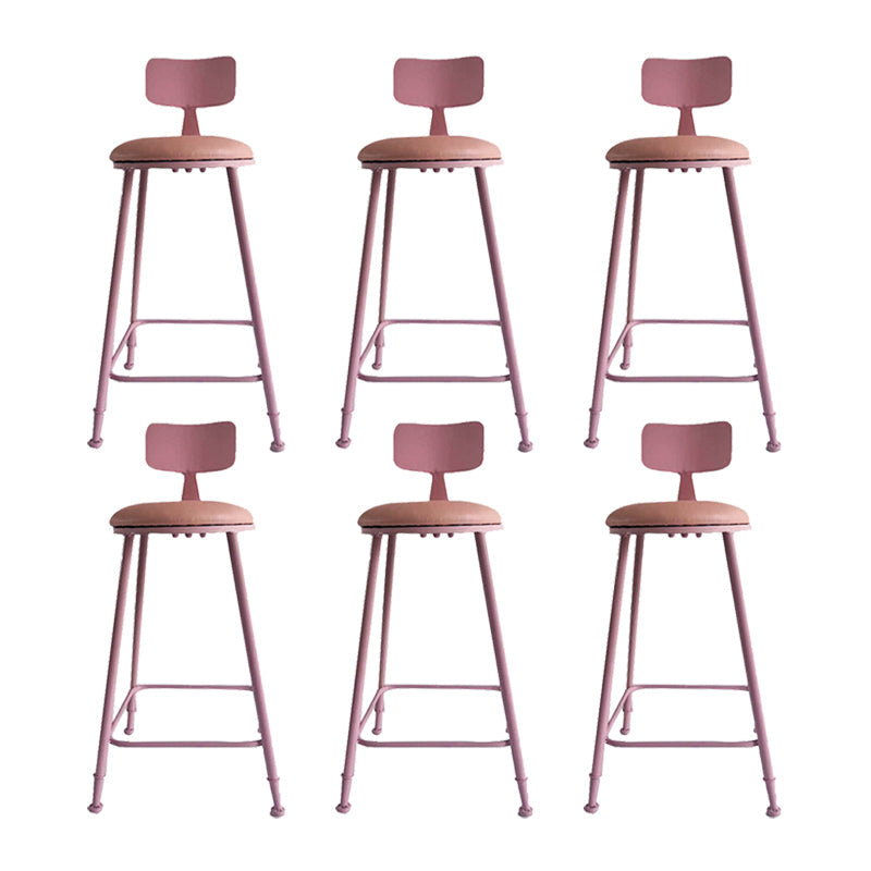 Nordic Armless Backrest Counter Stool Iron Couture Bar Stool with Cushion and Pedal Pink 6 Piece Set Clearhalo 'Bar Furniture' 'Bar Stools' 'bar_stools' 'furn' 'furn_bar_stools' 'Furniture' 'Kitchen & Dining Furniture' 6152213