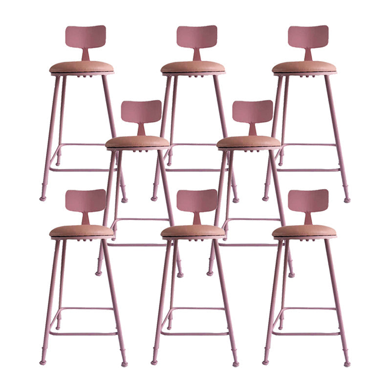 Nordic Armless Backrest Counter Stool Iron Couture Bar Stool with Cushion and Pedal Pink 8 Piece Set Clearhalo 'Bar Furniture' 'Bar Stools' 'bar_stools' 'furn' 'furn_bar_stools' 'Furniture' 'Kitchen & Dining Furniture' 6152214