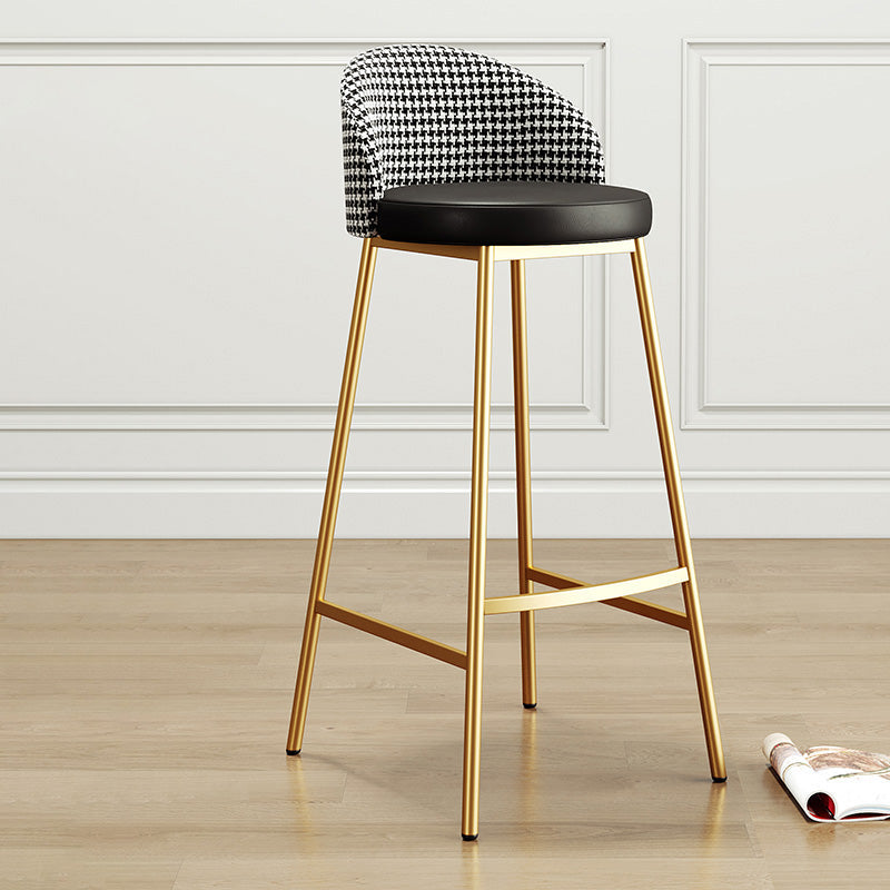 Glam Bucket Leather Counter-height Stool Footrest Indoor Bar and Counter Stool Gold Black 1 Piece Clearhalo 'Bar Furniture' 'Bar Stools' 'bar_stools' 'furn' 'furn_bar_stools' 'Furniture' 'Kitchen & Dining Furniture' 6152494