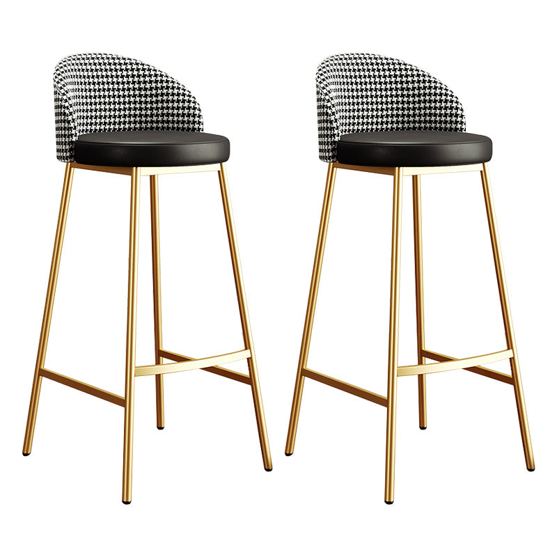 Glam Bucket Leather Counter-height Stool Footrest Indoor Bar and Counter Stool Gold Black 2 Piece Set Clearhalo 'Bar Furniture' 'Bar Stools' 'bar_stools' 'furn' 'furn_bar_stools' 'Furniture' 'Kitchen & Dining Furniture' 6152495