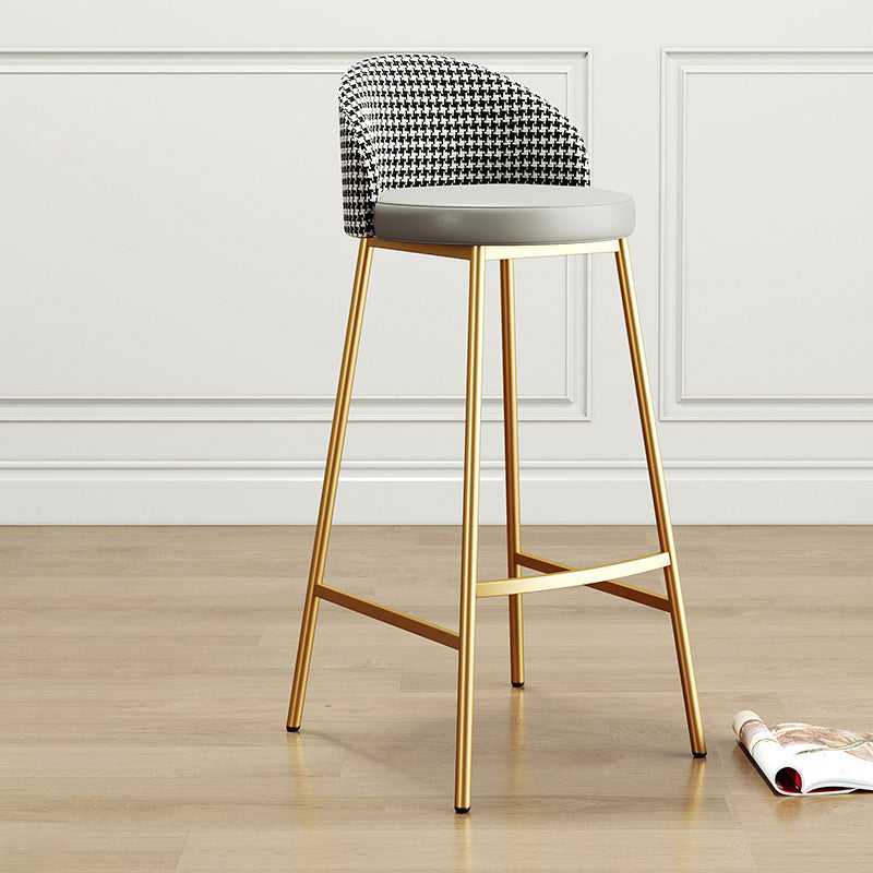 Glam Bucket Leather Counter-height Stool Footrest Indoor Bar and Counter Stool Gold Gray 1 Piece Clearhalo 'Bar Furniture' 'Bar Stools' 'bar_stools' 'furn' 'furn_bar_stools' 'Furniture' 'Kitchen & Dining Furniture' 6152499