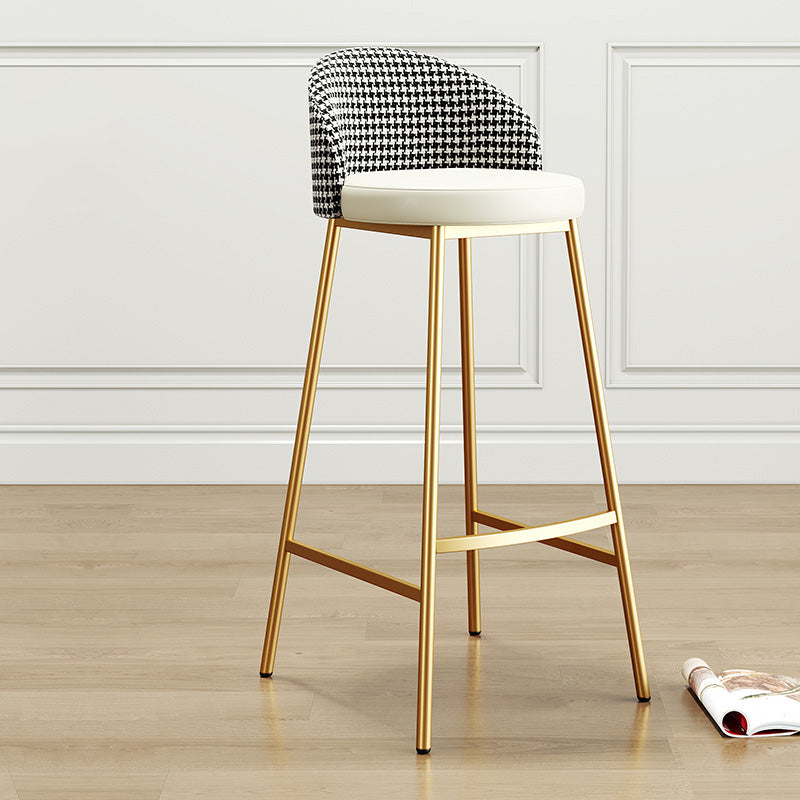 Glam Bucket Leather Counter-height Stool Footrest Indoor Bar and Counter Stool Gold Beige 1 Piece Clearhalo 'Bar Furniture' 'Bar Stools' 'bar_stools' 'furn' 'furn_bar_stools' 'Furniture' 'Kitchen & Dining Furniture' 6152504