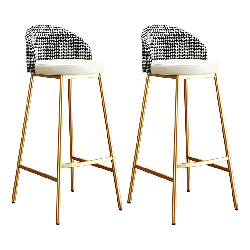 Glam Bucket Leather Counter-height Stool Footrest Indoor Bar and Counter Stool Gold Beige 2 Piece Set Clearhalo 'Bar Furniture' 'Bar Stools' 'bar_stools' 'furn' 'furn_bar_stools' 'Furniture' 'Kitchen & Dining Furniture' 6152505