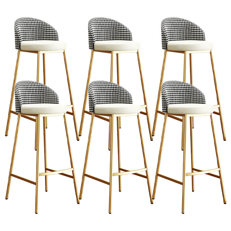 Glam Bucket Leather Counter-height Stool Footrest Indoor Bar and Counter Stool Gold Beige 6 Piece Set Clearhalo 'Bar Furniture' 'Bar Stools' 'bar_stools' 'furn' 'furn_bar_stools' 'Furniture' 'Kitchen & Dining Furniture' 6152507