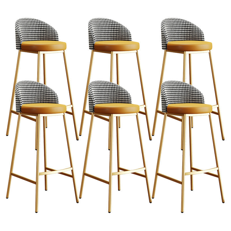 Glam Bucket Leather Counter-height Stool Footrest Indoor Bar and Counter Stool Gold Yellow 6 Piece Set Clearhalo 'Bar Furniture' 'Bar Stools' 'bar_stools' 'furn' 'furn_bar_stools' 'Furniture' 'Kitchen & Dining Furniture' 6152512