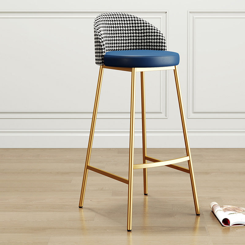 Glam Bucket Leather Counter-height Stool Footrest Indoor Bar and Counter Stool Gold Blue 1 Piece Clearhalo 'Bar Furniture' 'Bar Stools' 'bar_stools' 'furn' 'furn_bar_stools' 'Furniture' 'Kitchen & Dining Furniture' 6152514