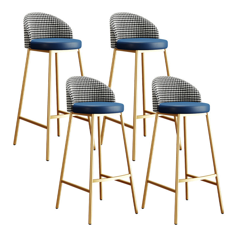 Glam Bucket Leather Counter-height Stool Footrest Indoor Bar and Counter Stool Gold Blue 4 Piece Set Clearhalo 'Bar Furniture' 'Bar Stools' 'bar_stools' 'furn' 'furn_bar_stools' 'Furniture' 'Kitchen & Dining Furniture' 6152516