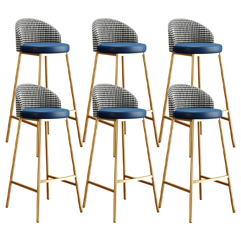 Glam Bucket Leather Counter-height Stool Footrest Indoor Bar and Counter Stool Gold Blue 6 Piece Set Clearhalo 'Bar Furniture' 'Bar Stools' 'bar_stools' 'furn' 'furn_bar_stools' 'Furniture' 'Kitchen & Dining Furniture' 6152517