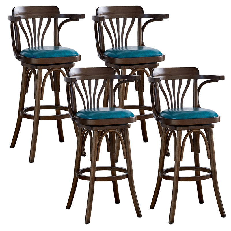 Contemporary Indoor Wood Barstool Swivel Footrest Armed Bar Stool