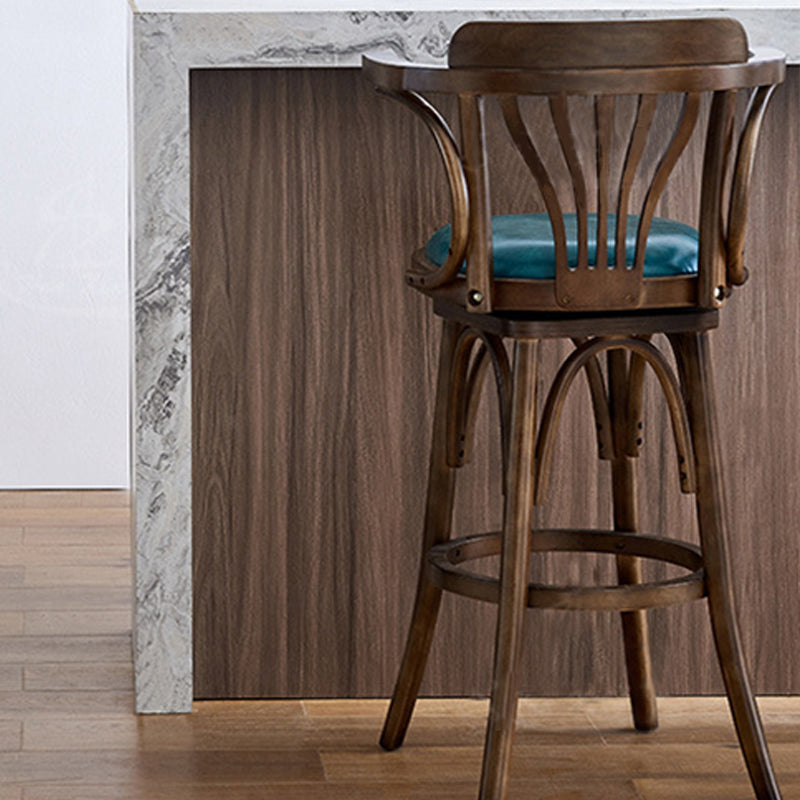 Contemporary Indoor Wood Barstool Swivel Footrest Armed Bar Stool