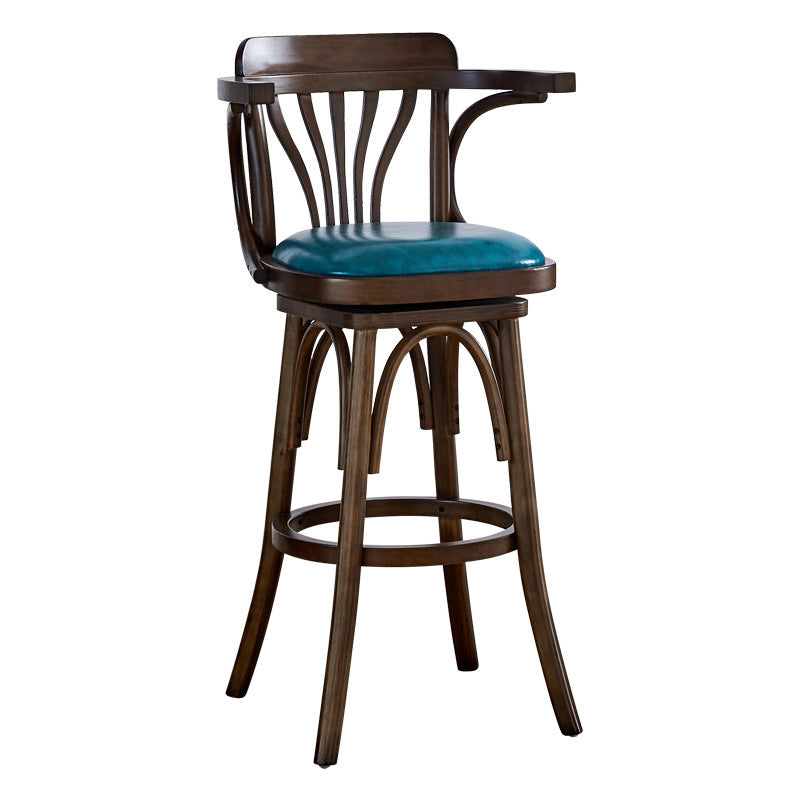 Contemporary Indoor Wood Barstool Swivel Footrest Armed Bar Stool