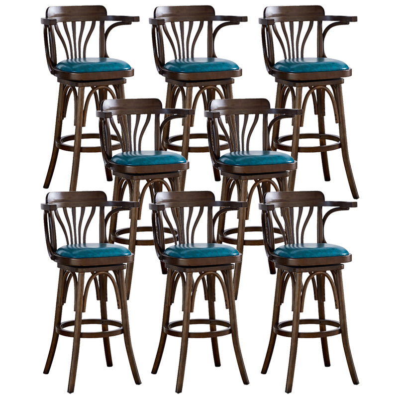 Contemporary Indoor Wood Barstool Swivel Footrest Armed Bar Stool