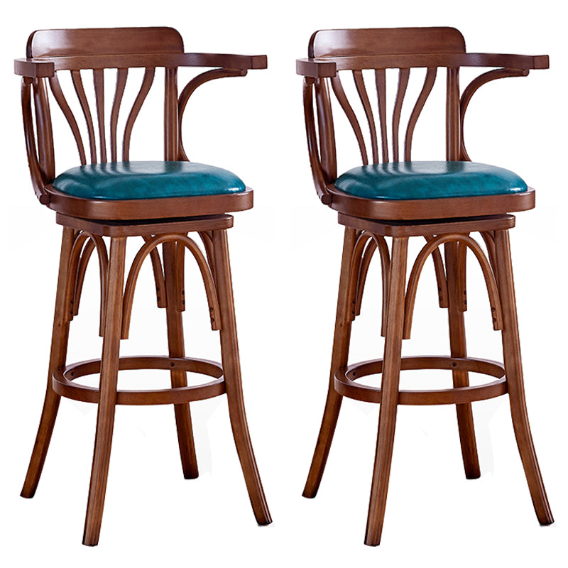 Contemporary Indoor Wood Barstool Swivel Footrest Armed Bar Stool