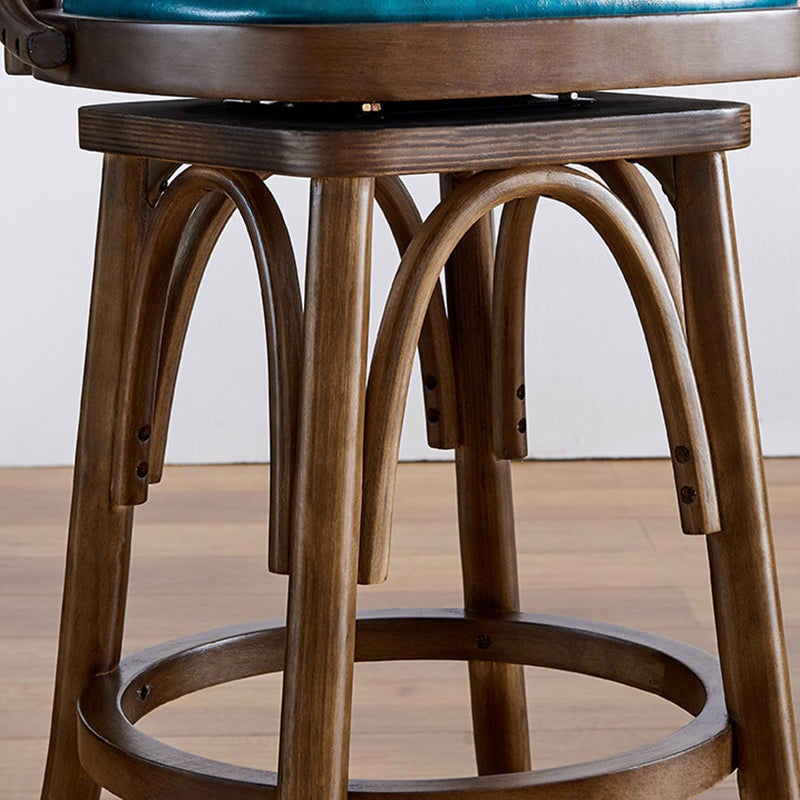 Contemporary Indoor Wood Barstool Swivel Footrest Armed Bar Stool