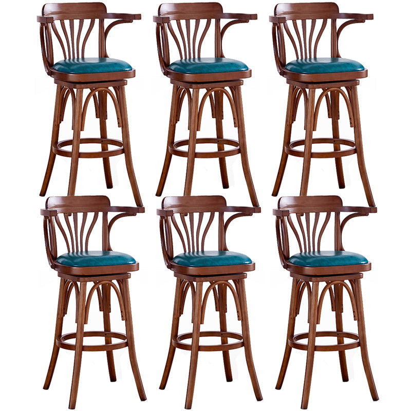 Contemporary Indoor Wood Barstool Swivel Footrest Armed Bar Stool