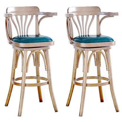 Contemporary Indoor Wood Barstool Swivel Footrest Armed Bar Stool