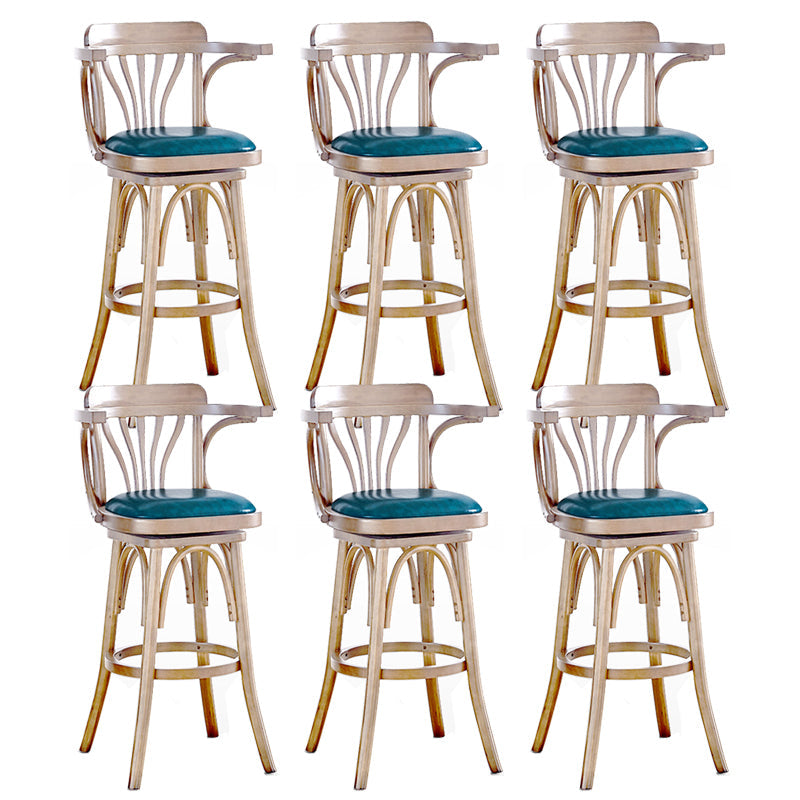 Contemporary Indoor Wood Barstool Swivel Footrest Armed Bar Stool