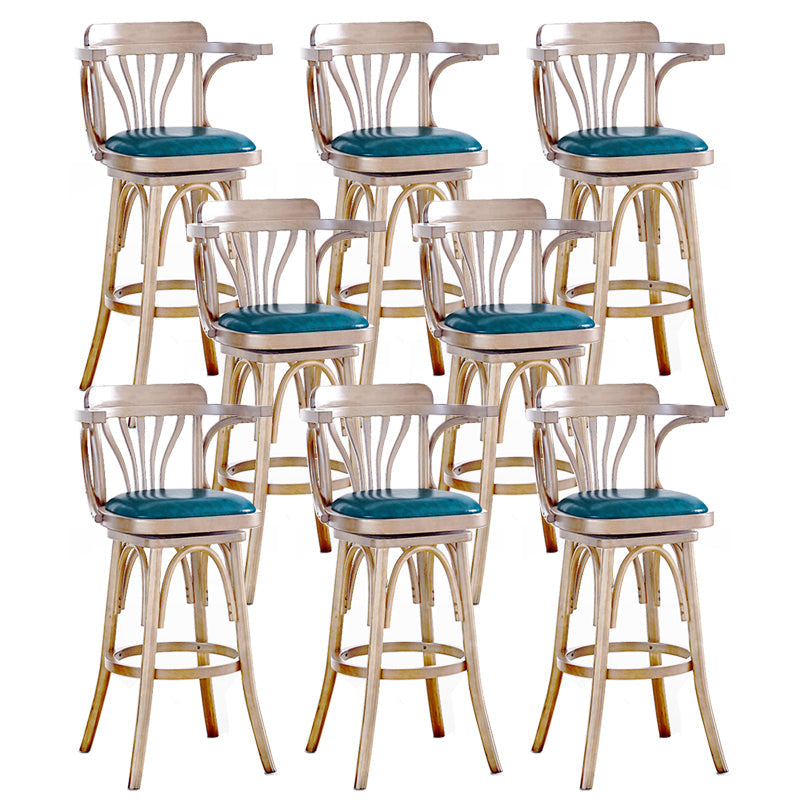 Contemporary Indoor Wood Barstool Swivel Footrest Armed Bar Stool