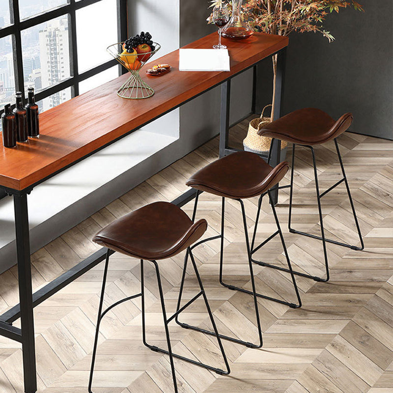 Modern Leather Armless Home Stool Matte Finish Barstool with Footrest