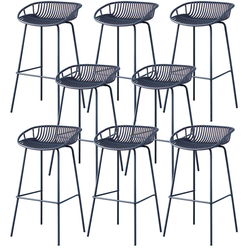 Contemporary Armed Contoured Seat PP Plastic Stool with Metal Base