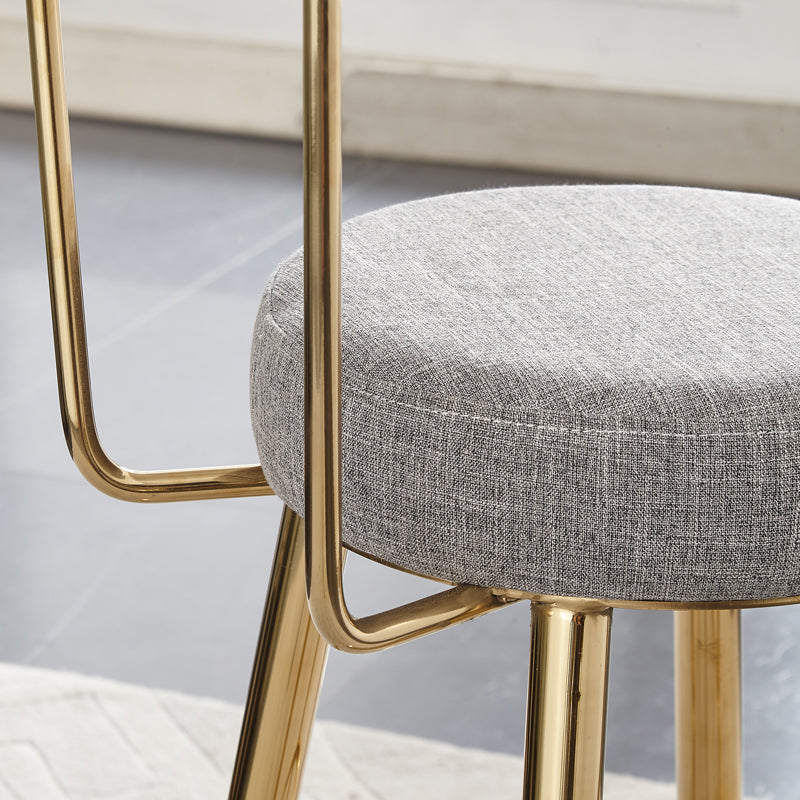 Indoor Round Counter Chair Upholstered Footrest Dining Stool in Grey and Gold Clearhalo 'Bar Furniture' 'Bar Stools' 'bar_stools' 'furn' 'furn_bar_stools' 'Furniture' 'Kitchen & Dining Furniture' 6152862